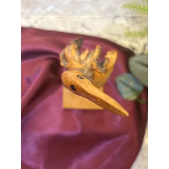 Wood bird figurine, burl‎ wood sculpture, wooden stork or crane figure - Picture 8 of 13